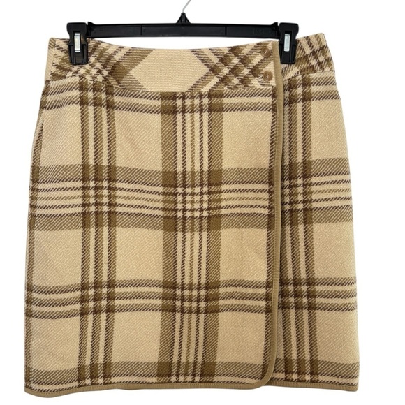 Liz Claiborne Dresses & Skirts - Liz Claiborne 100% Wool Wrap Skirt Size 14 Plaid Brown & Beige Lined Classic
